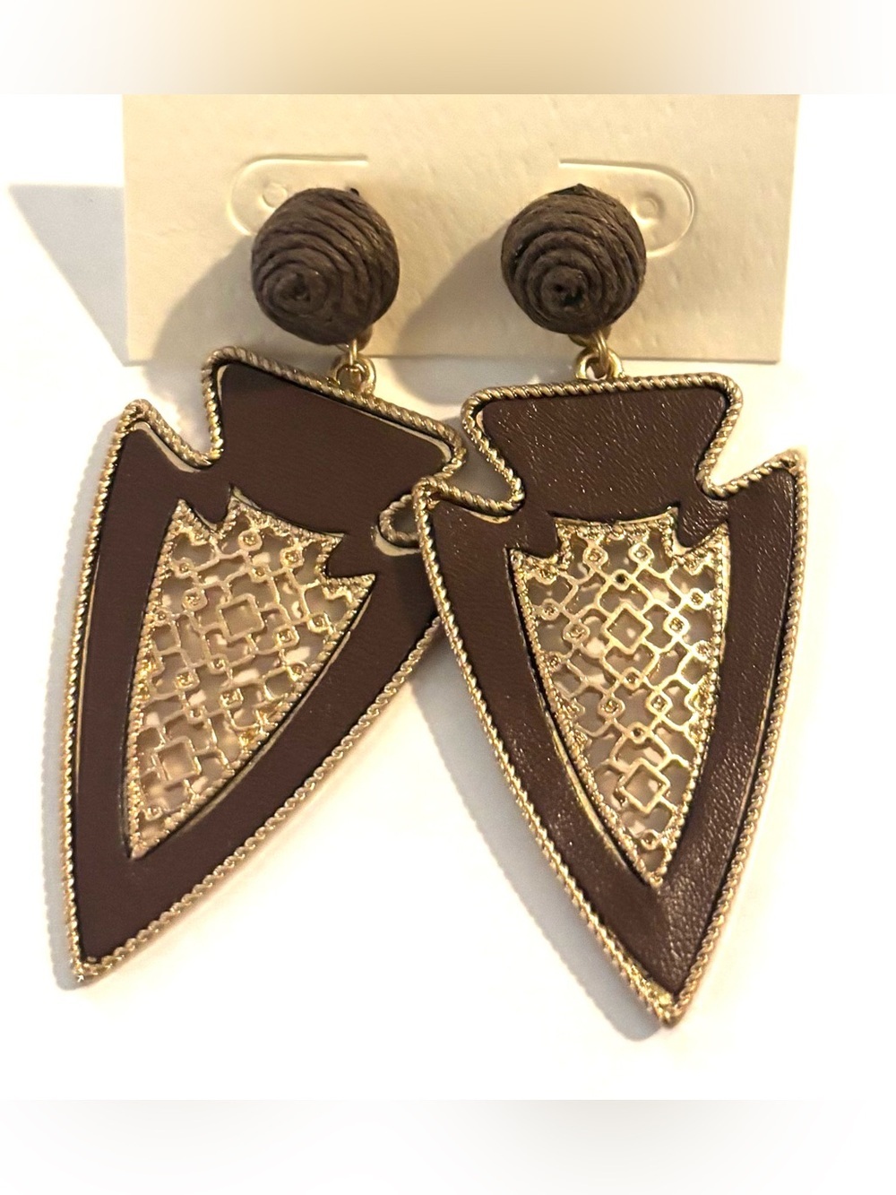 Fashion Jewelry Brown and Gold Arrowhead Drop Earrings - Women Jewelry